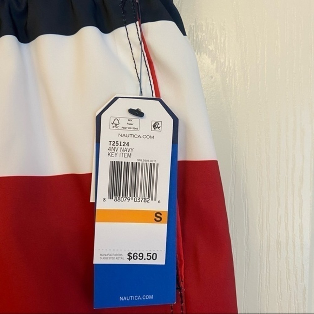 Nautica Men's Colorblocked Quick-Dry 18" Board Shorts in Navy/White/Red Size S - Picture 3 of 7